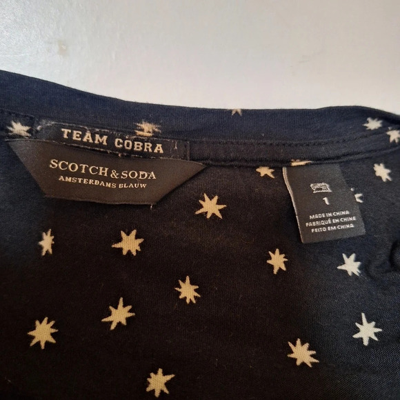 Scotch and Soda Team Cobra black/ivory  starburst rolled sleeve top size XL - Picture 6 of 7